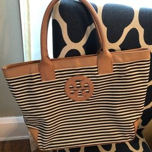 Tory Burch Sofia Navy and White Tote
